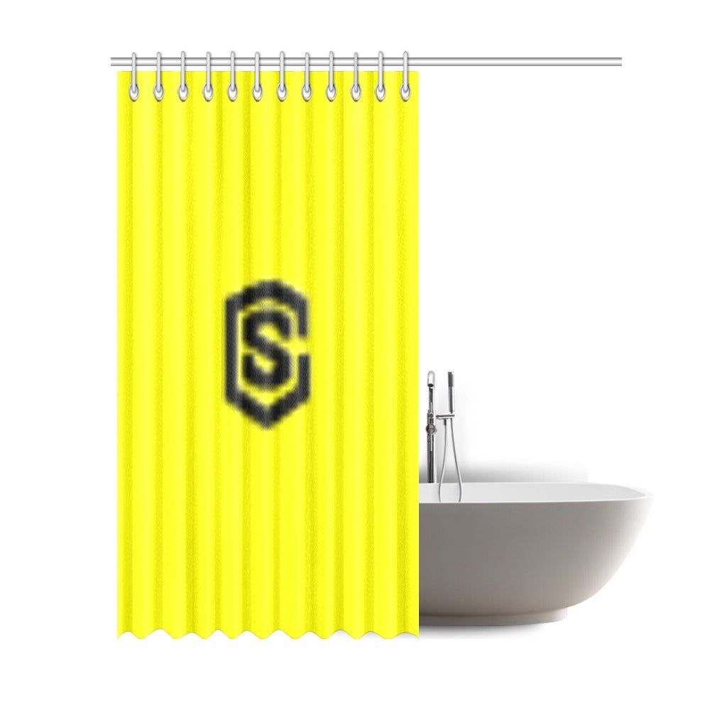 Yellow Shower Curtain 69"x84" with Black Logo Shower Curtain 69"x84"