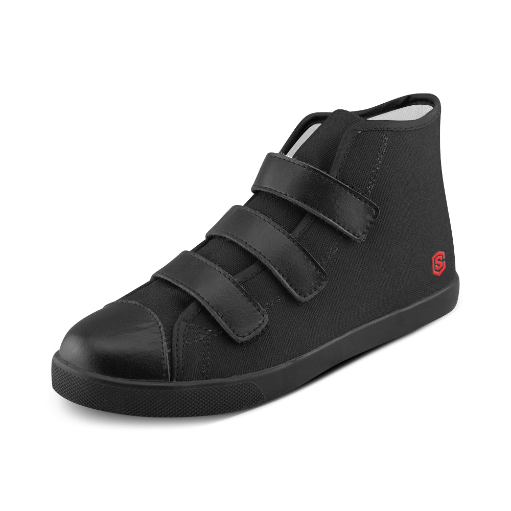 BLACK CANVAS KID SHOES red logo Velcro High Top Canvas Kid's Shoes (Model 015)