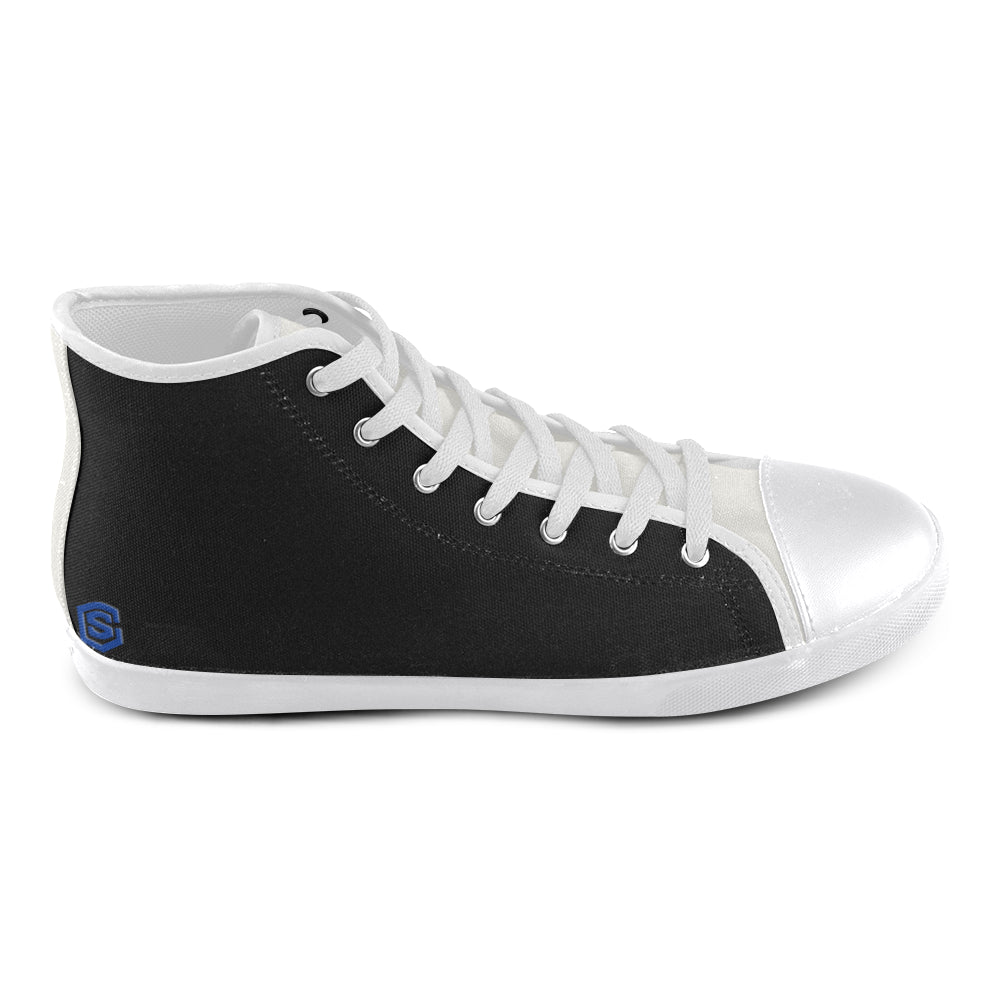 BLACK CANVAS KID SHOES blue logo High Top Canvas Kid's Shoes (Model 002)
