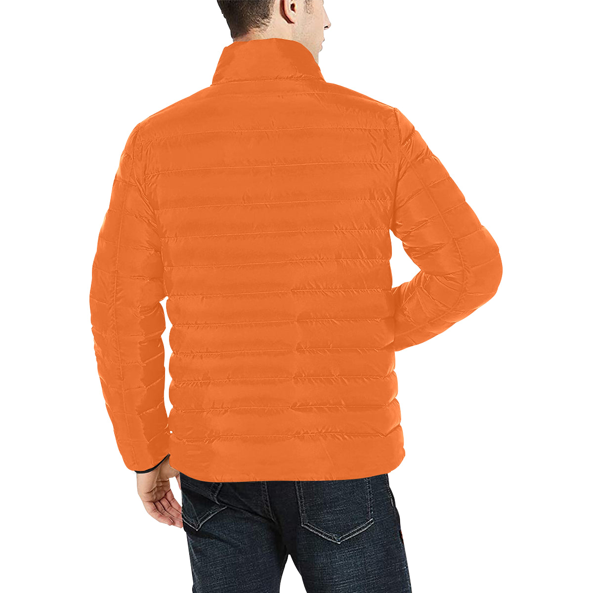 Yellow Logo Men's Stand Collar Padded Jacket (Model H41)