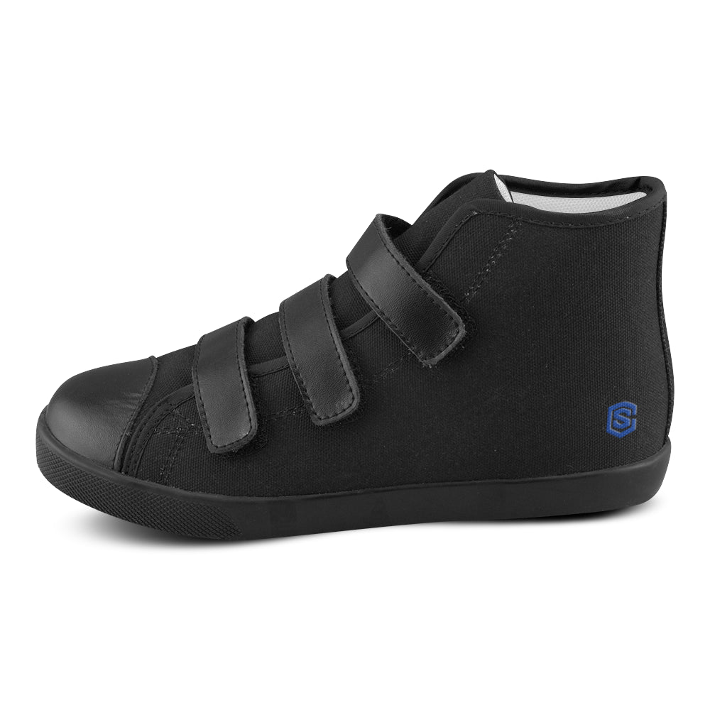 BLACK CANVAS KID SHOES blue logo Velcro High Top Canvas Kid's Shoes (Model 015)