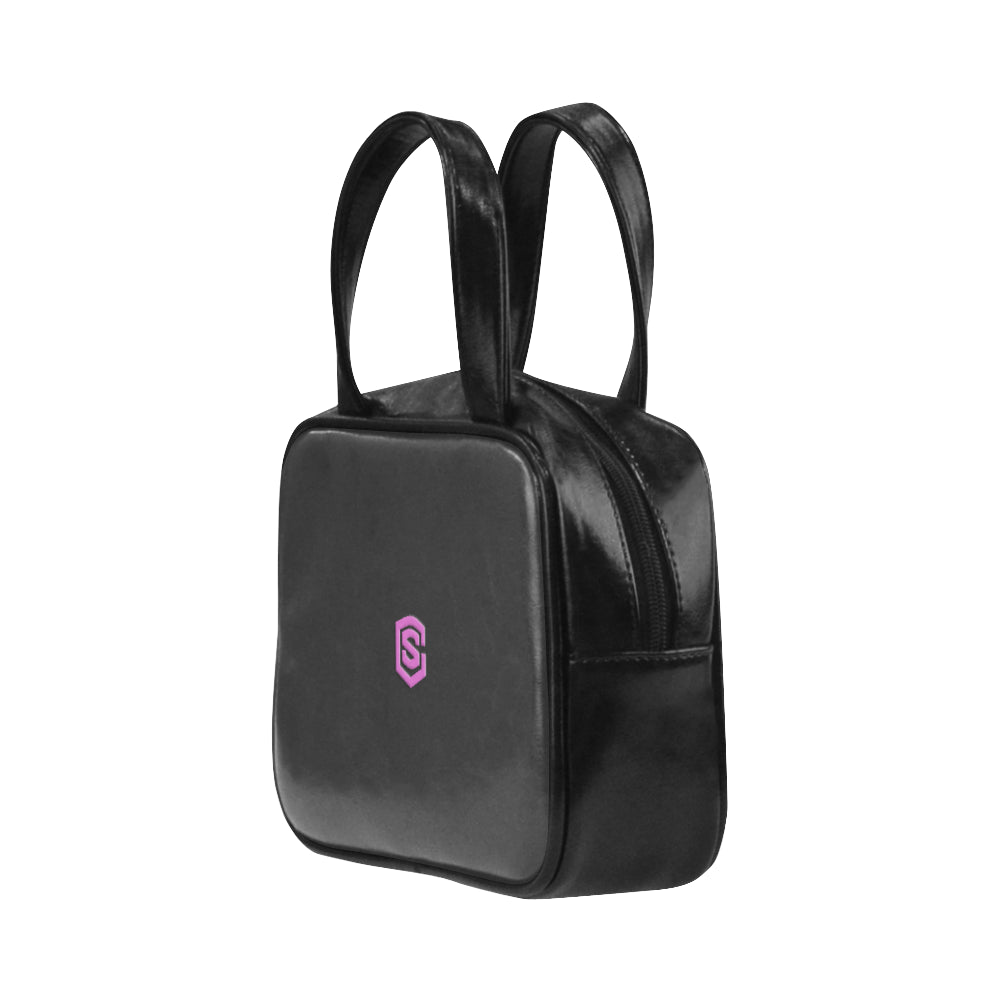 BLACK LEATHER TOP HANDLE HANDBAG pink logo Leather Top Handle Handbag (Model 1662)