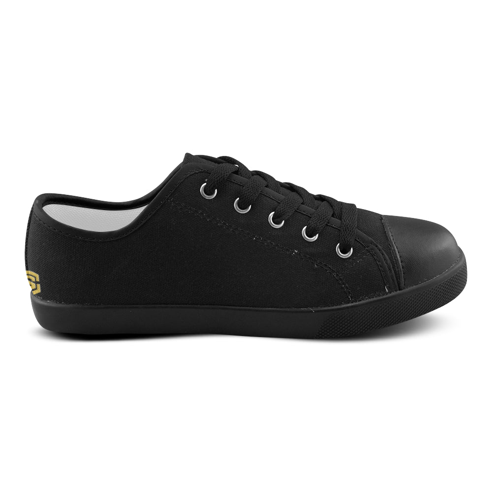 BLACK CANVAS KID SHOES gold logo Canvas Kid's Shoes (Model 016)