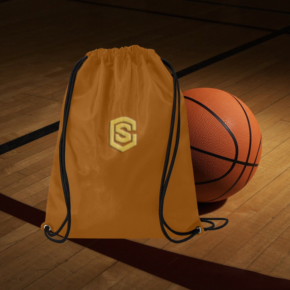 Brown Drawstring Bags Large With Gold Logo Drawstring Bags (Model 1604) (Large)