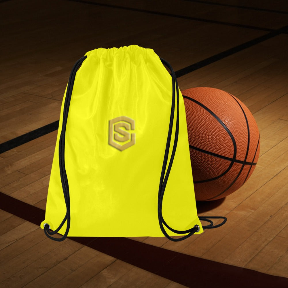 Yellow Drawstring Bags Large With Gold Logo Drawstring Bags (Model 1604) (Large)