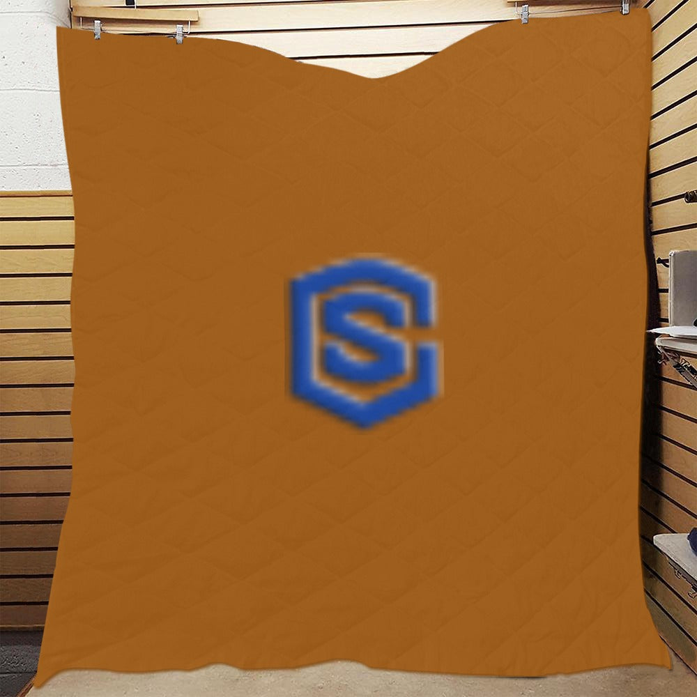 Brown Quilt with Blue Logo Custom Quilt 70" x 80"