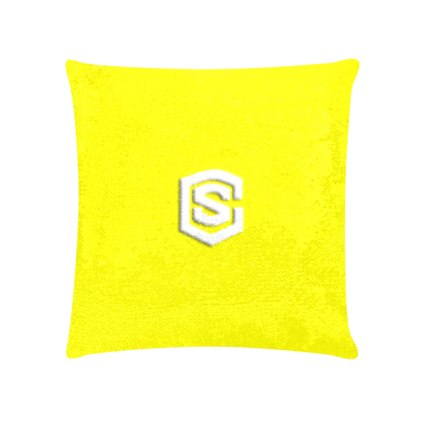 Yellow Custom Sequin Pillow with White Logo Custom Sequin Pillow Case 18"x18"