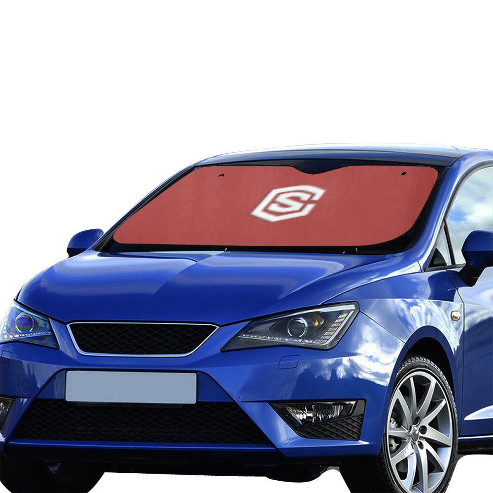 BROWN AUTO SUN SHADE WITH WHITE LOGO Auto Sun Shade 55" x 29.53"