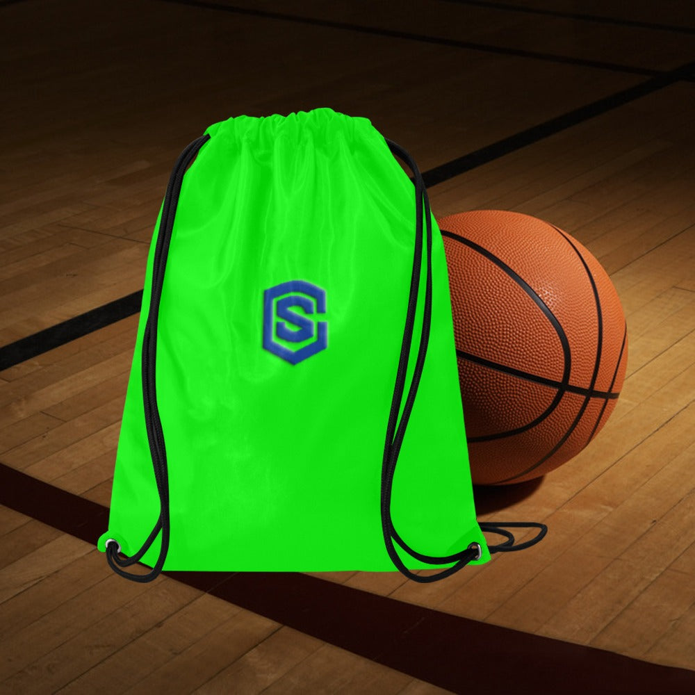 Green Drawstring Bags Large With Blue Logo Drawstring Bags (Model 1604) (Large)