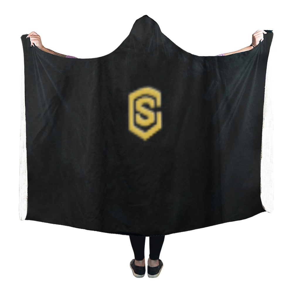 Black Hooded Blanket 80"x56" with White Logo Hooded Blanket 80"x56"