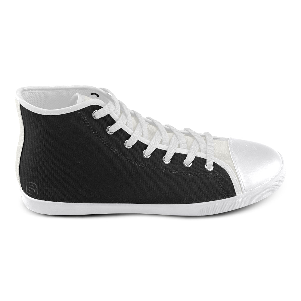 BLACK CANVAS KID SHOES black logo High Top Canvas Kid's Shoes (Model 002)