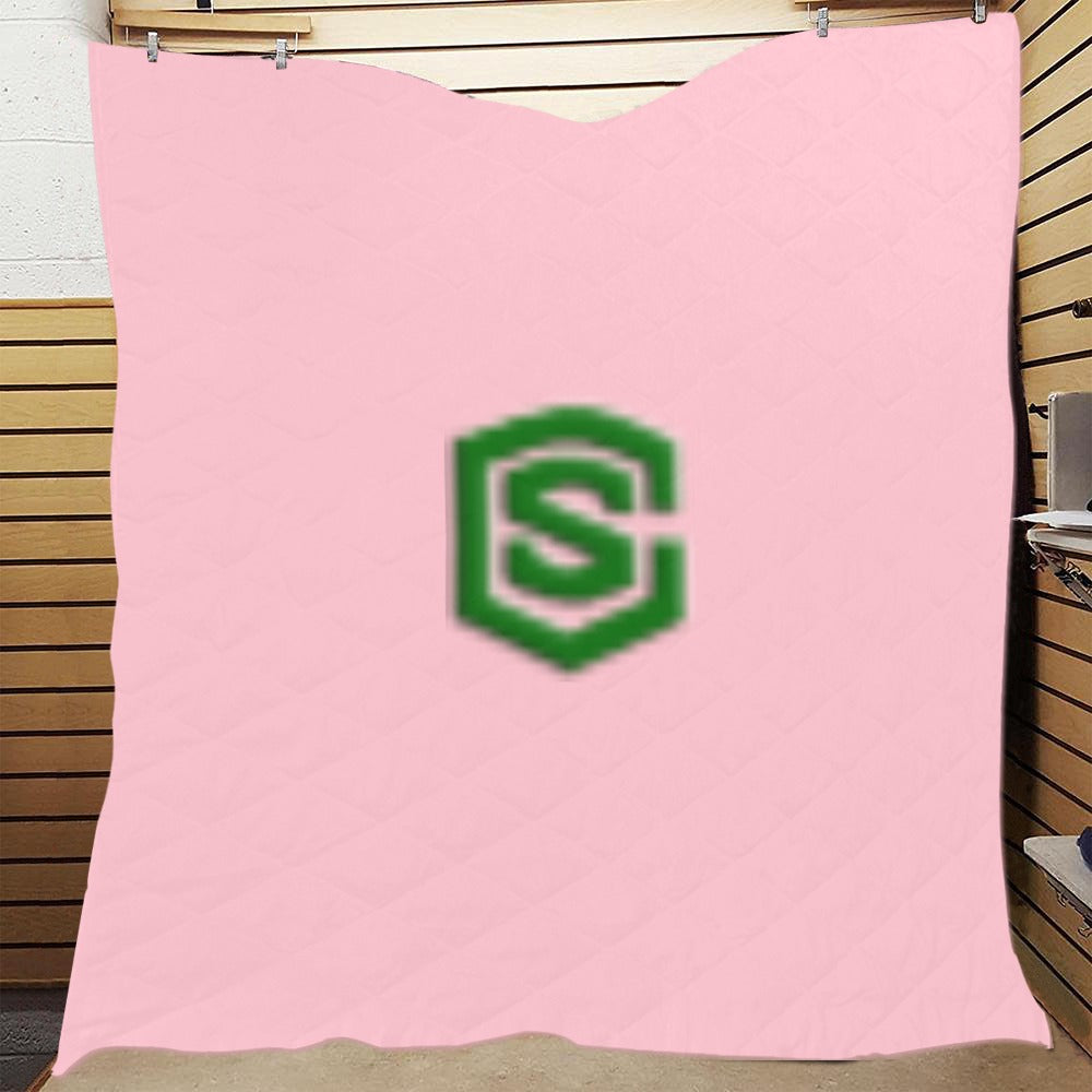 Pink Quilt with Green Logo Custom Quilt 70" x 80"