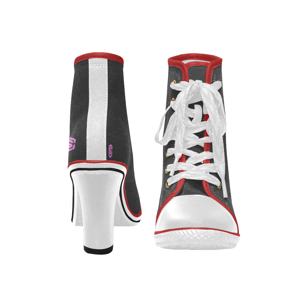 pink logo Women's Lace Up Chunky Heel Ankle Booties (Model 054)