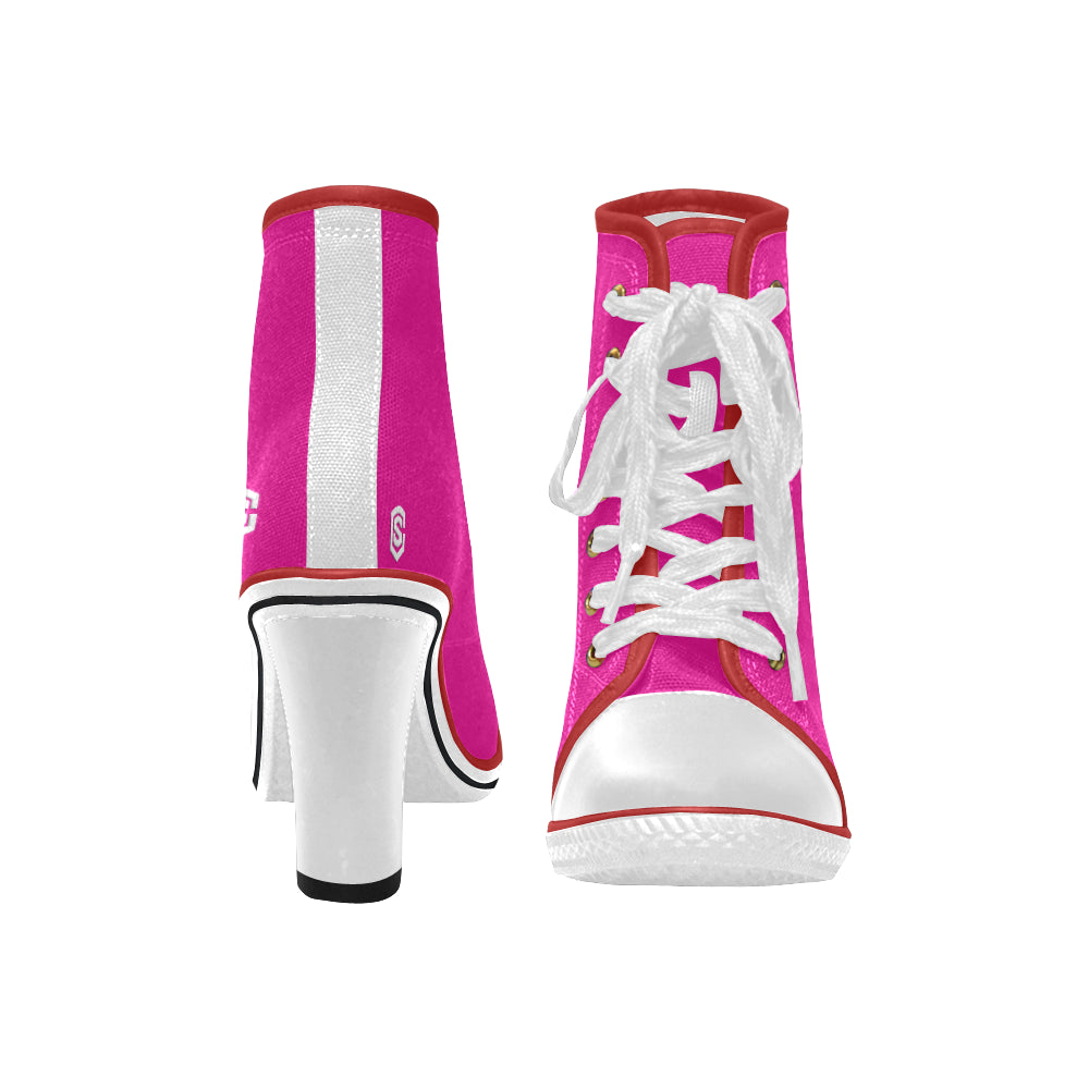 white logo Women's Lace Up Chunky Heel Ankle Booties (Model 054)