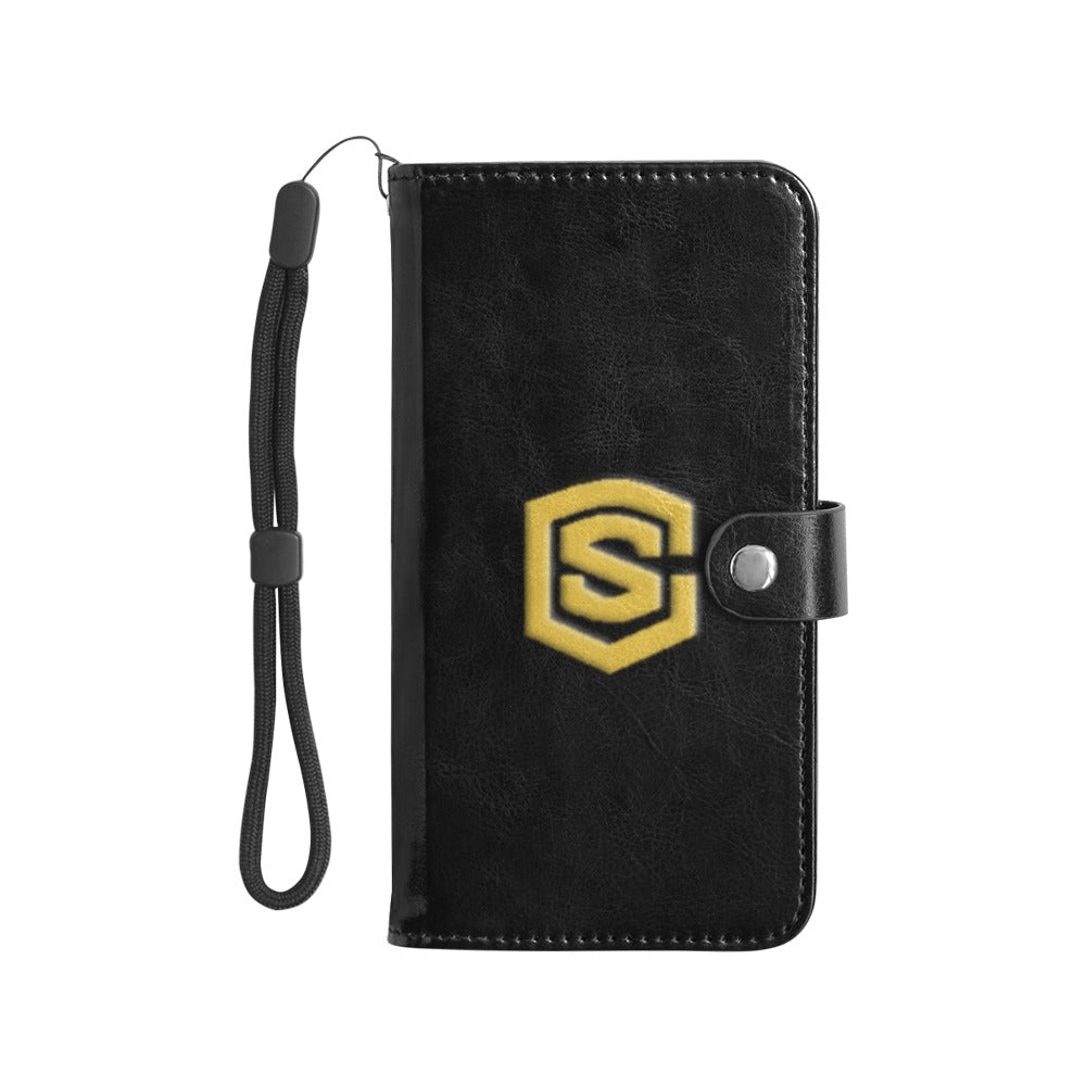 Black Flip Leather Purse for Mobile Phone(Model1703)(Large) with Gold Logo Flip Leather Purse for Mobile Phone(Model1703)(Large)