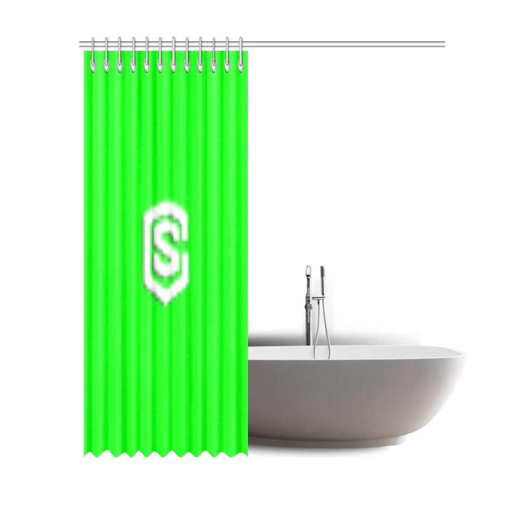 Green Shower Curtain 69"x84" with White Logo Shower Curtain 69"x84"