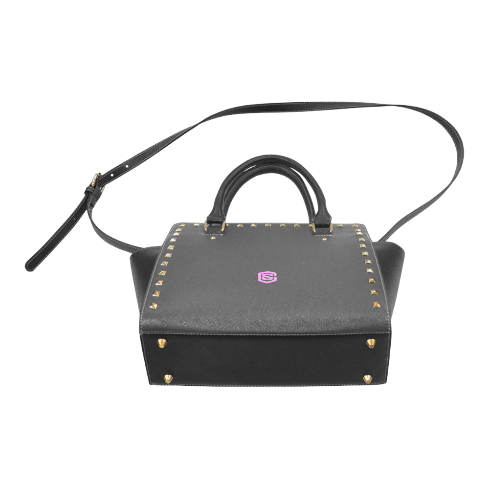 BLACK RIVET SHOULDER HANDBAG pink logo Rivet Shoulder Handbag (Model 1645)