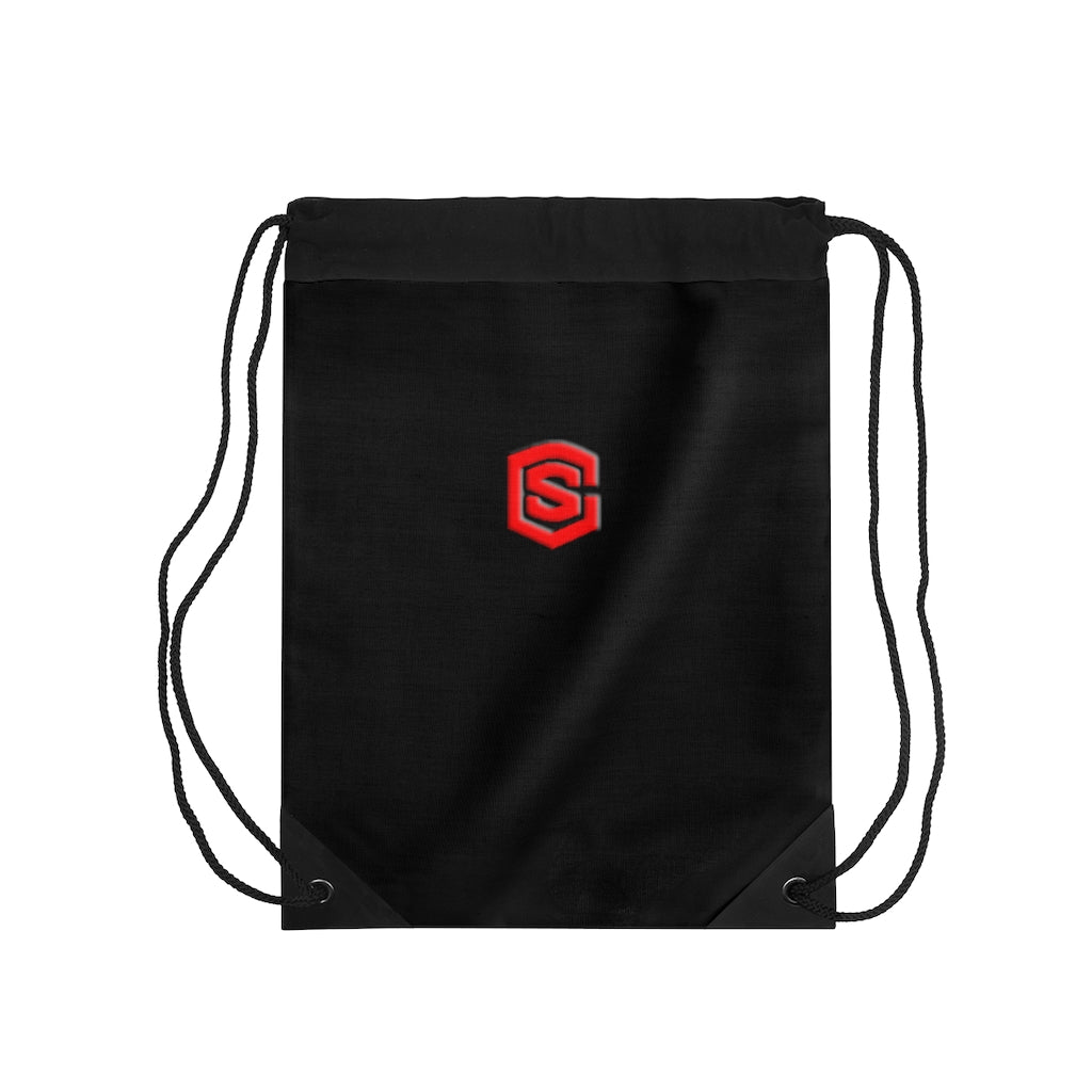 Black Drawstring Bag Red logo