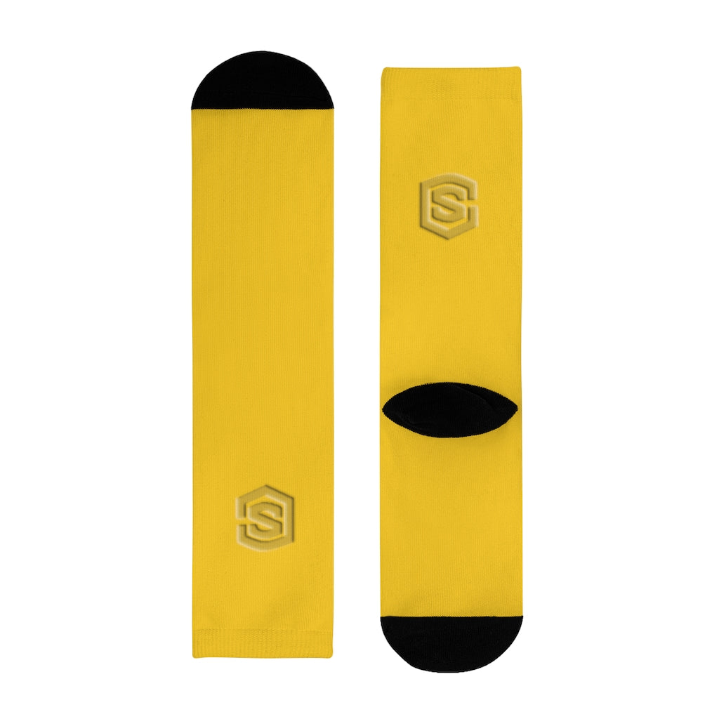 Yellow Sublimation Crew Socks (EU) Gold Logo