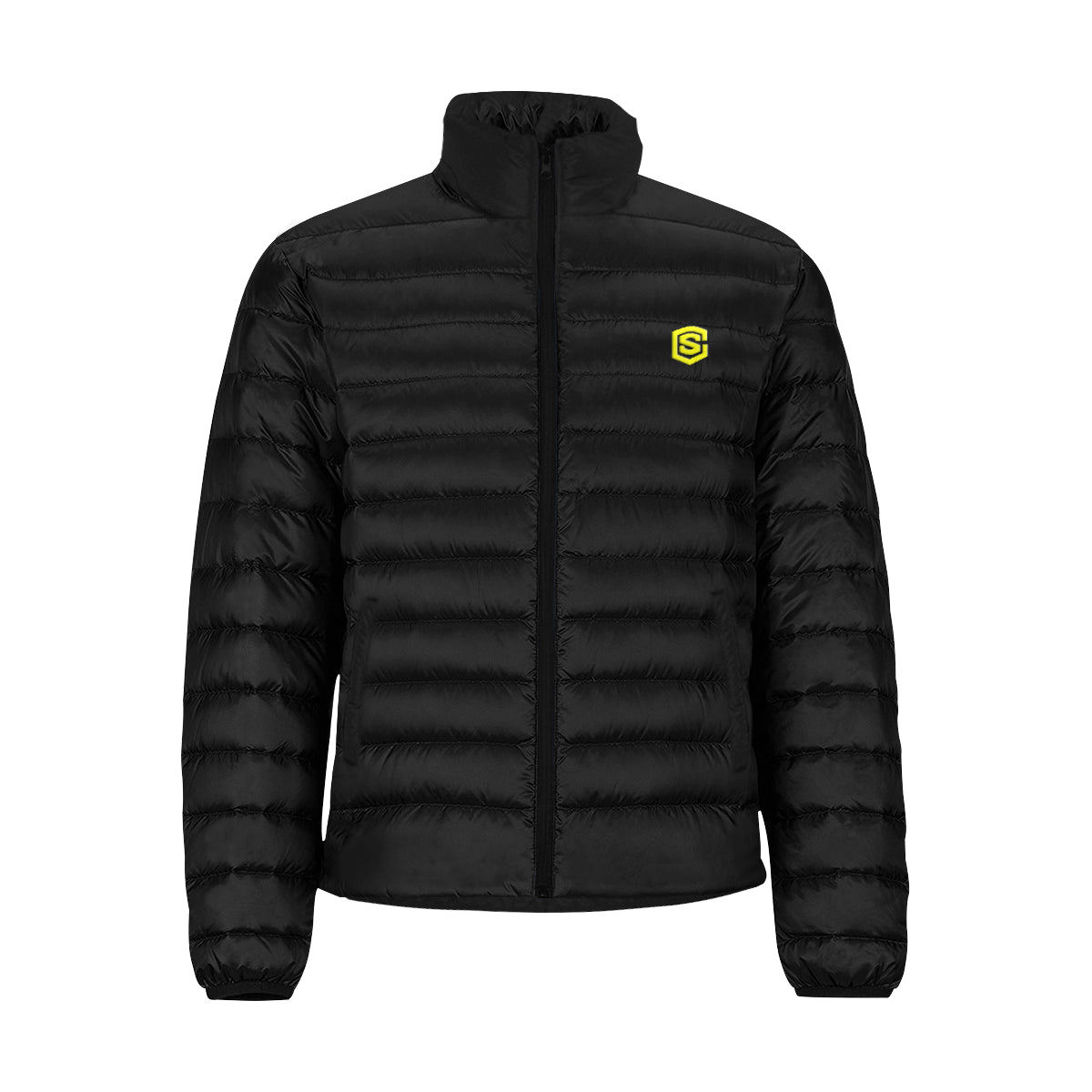 Yellow Logo Men's Stand Collar Padded Jacket (Model H41)