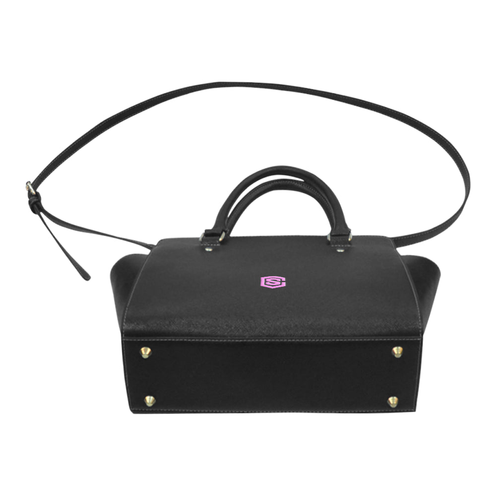 BLACK CLASSIC SHOULDER HANDBAG pink logo Classic Shoulder Handbag (Model 1653)