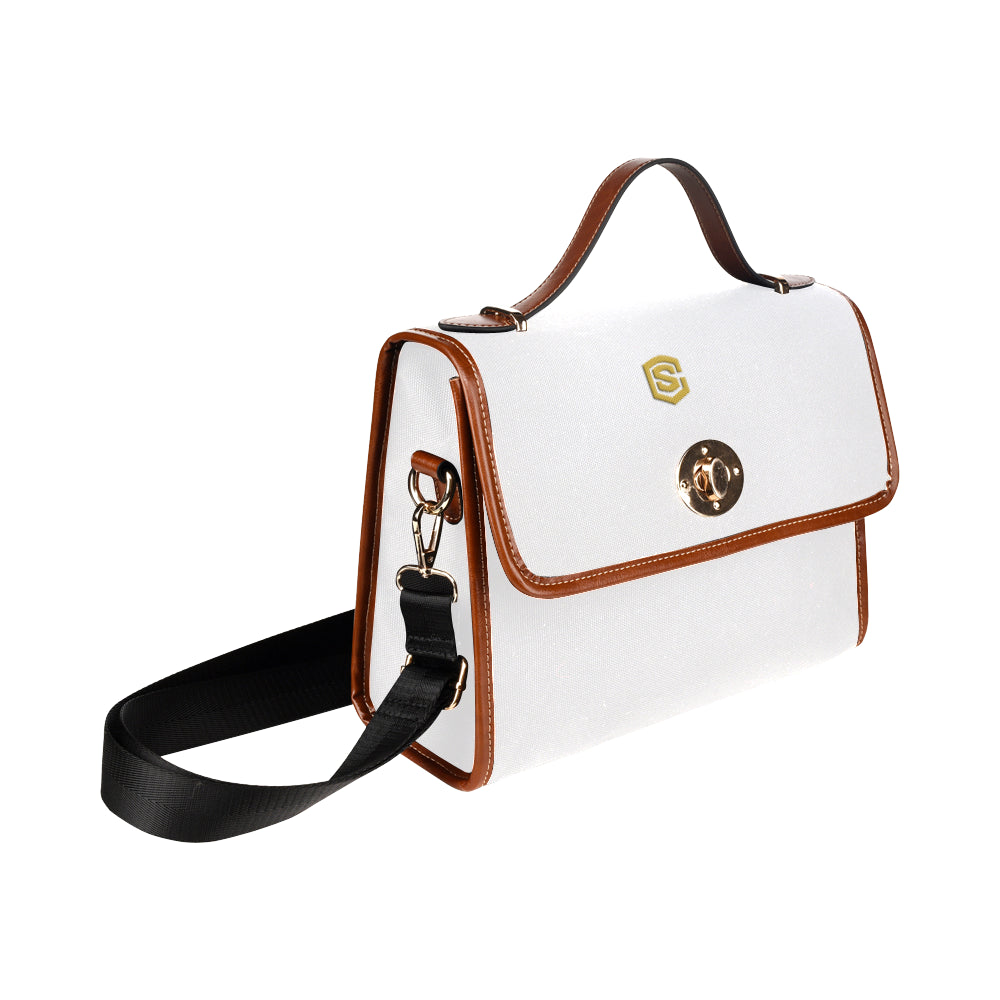 WHITE WATERPROOF CANVAS BAG gold logo Waterproof Canvas Bag/All Over Print (Model 1641)