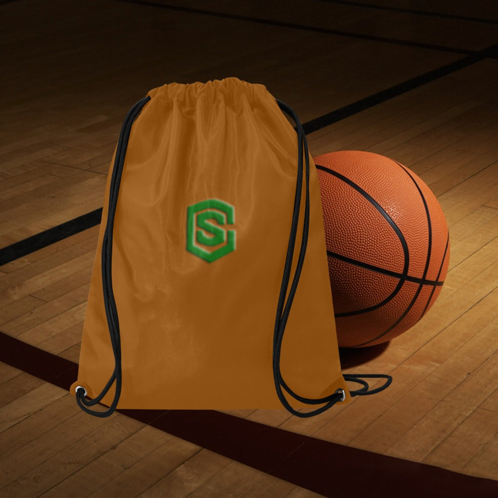 Brown Drawstring Bags Large With Green Logo Drawstring Bags (Model 1604) (Large)