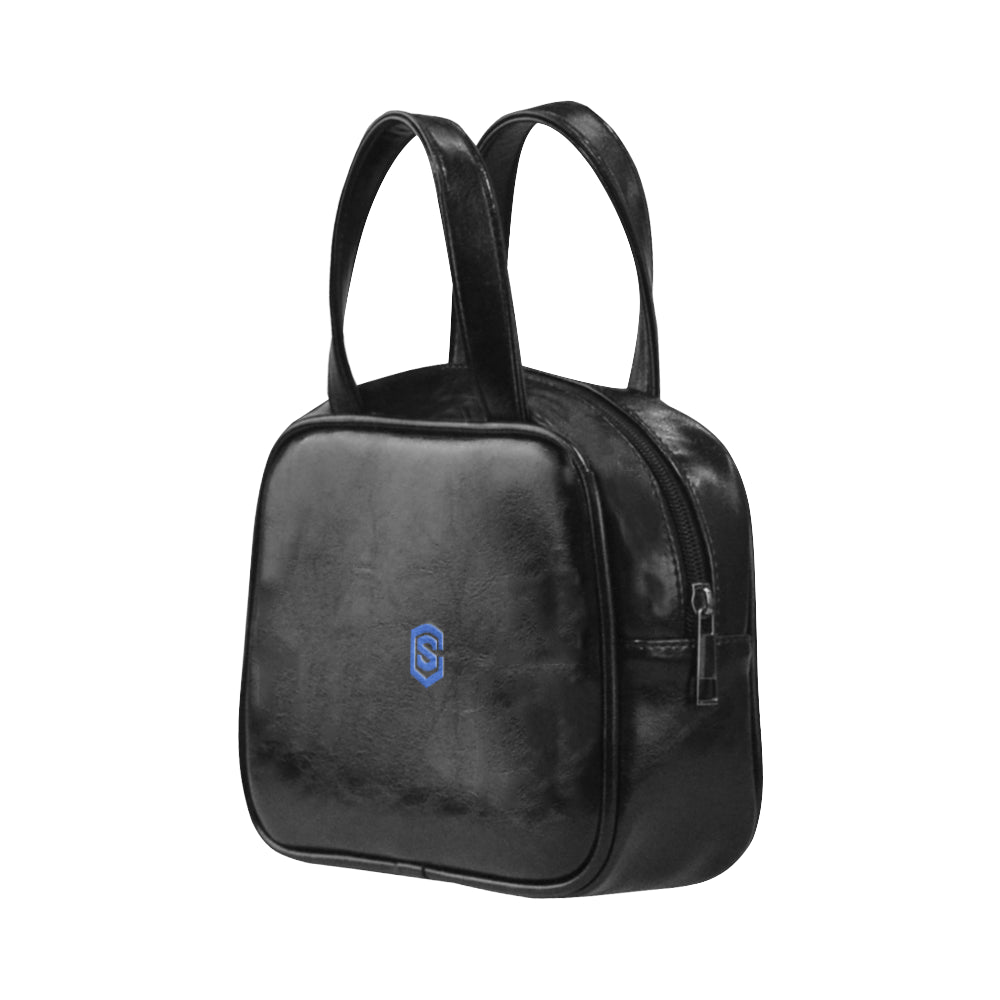 BLACK LEATHER TOP HANDLE HANDBAG blue logo Leather Top Handle Handbag (Model 1662)