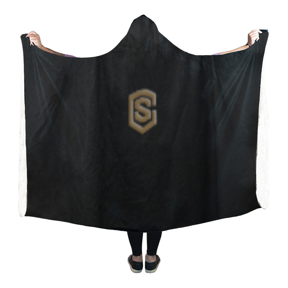 Black Hooded Blanket 80"x56" with Brown Logo Hooded Blanket 80"x56"