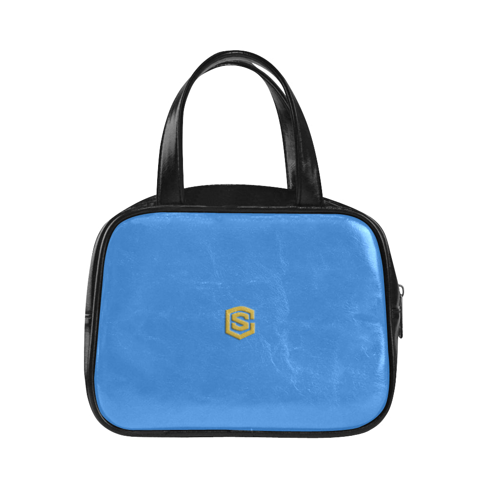 BLUE LEATHER TOP HANDLE HANDBAG gold logo Leather Top Handle Handbag (Model 1662)