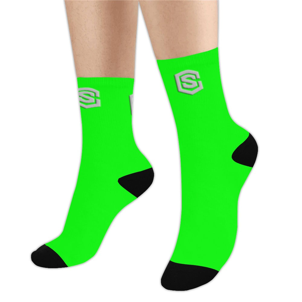 Green Sublimated Crew Socks (Made In USA) with Silver Logo Sublimated Crew Socks (Made In USA)