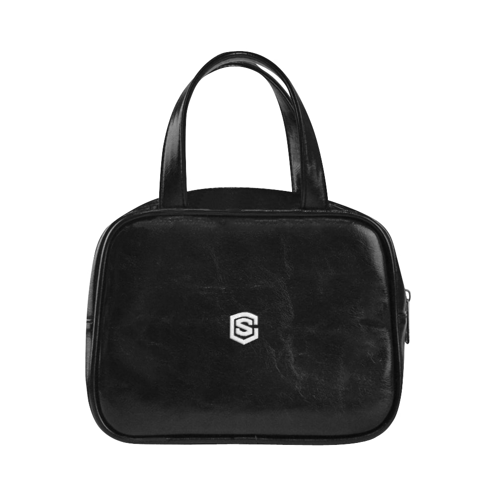 BLACK LEATHER TOP HANDLE HANDBAG white logo Leather Top Handle Handbag (Model 1662)