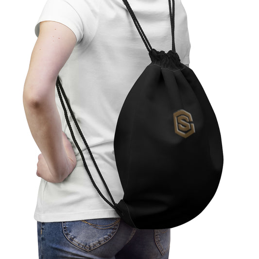Black Drawstring Bag Brown logo