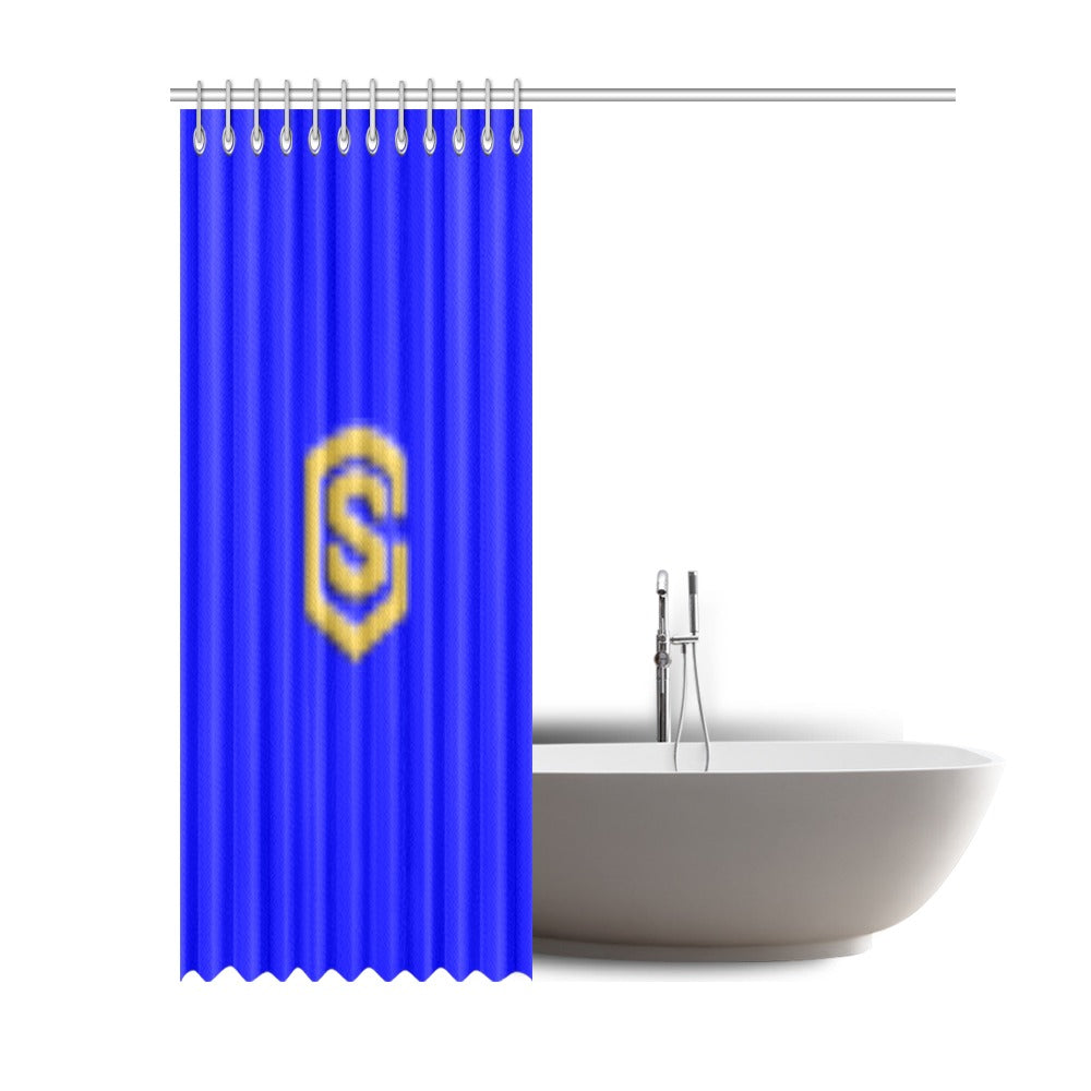 Blue Shower Curtain 69"x84" with Gold Logo Shower Curtain 69"x84"