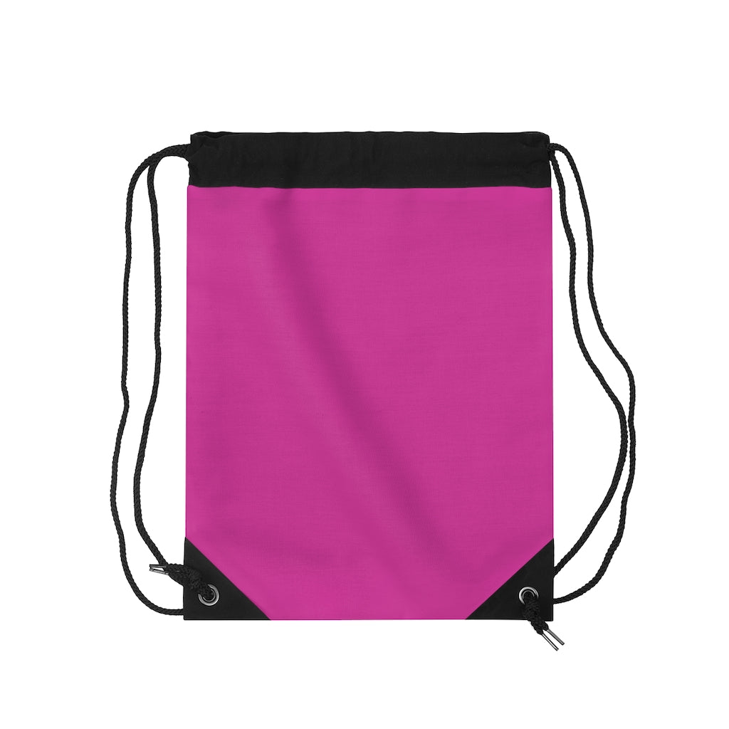 Pink Drawstring Bag Black logo