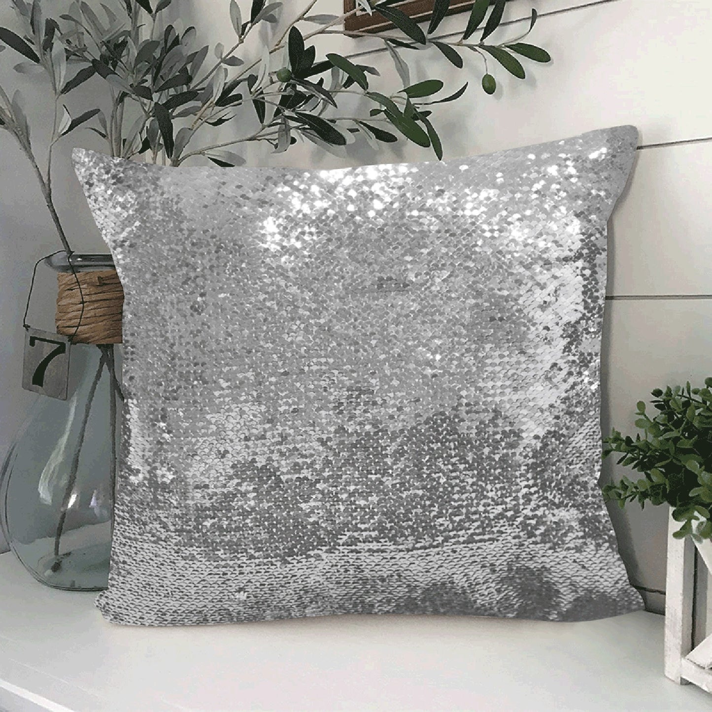 Yellow Custom Sequin Pillow with White Logo Custom Sequin Pillow Case 18"x18"