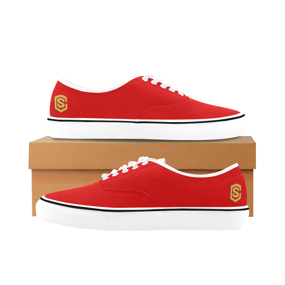 gold logo Classic Women's Canvas Low Top Shoes (Model E001-4)