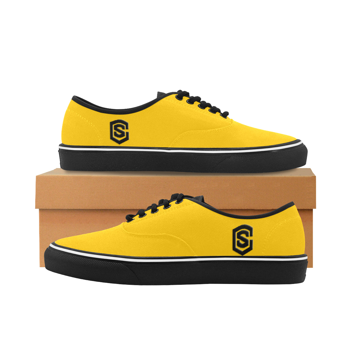 black logo Classic Men's Canvas Low Top Shoes/Large (Model E001-4)