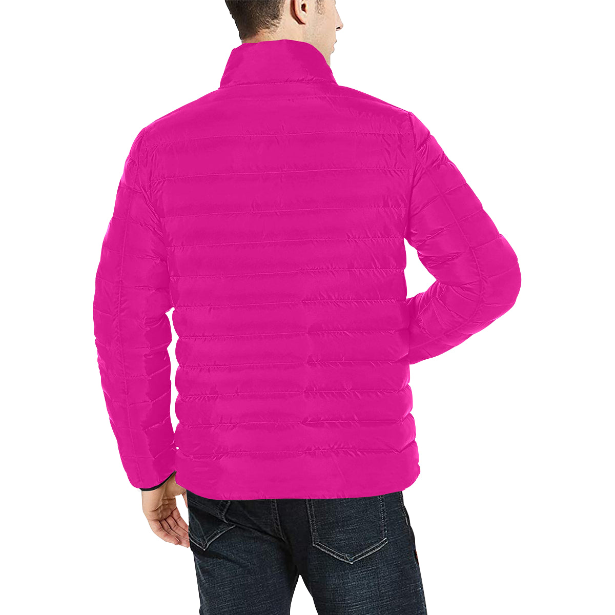 Yellow Logo Men's Stand Collar Padded Jacket (Model H41)