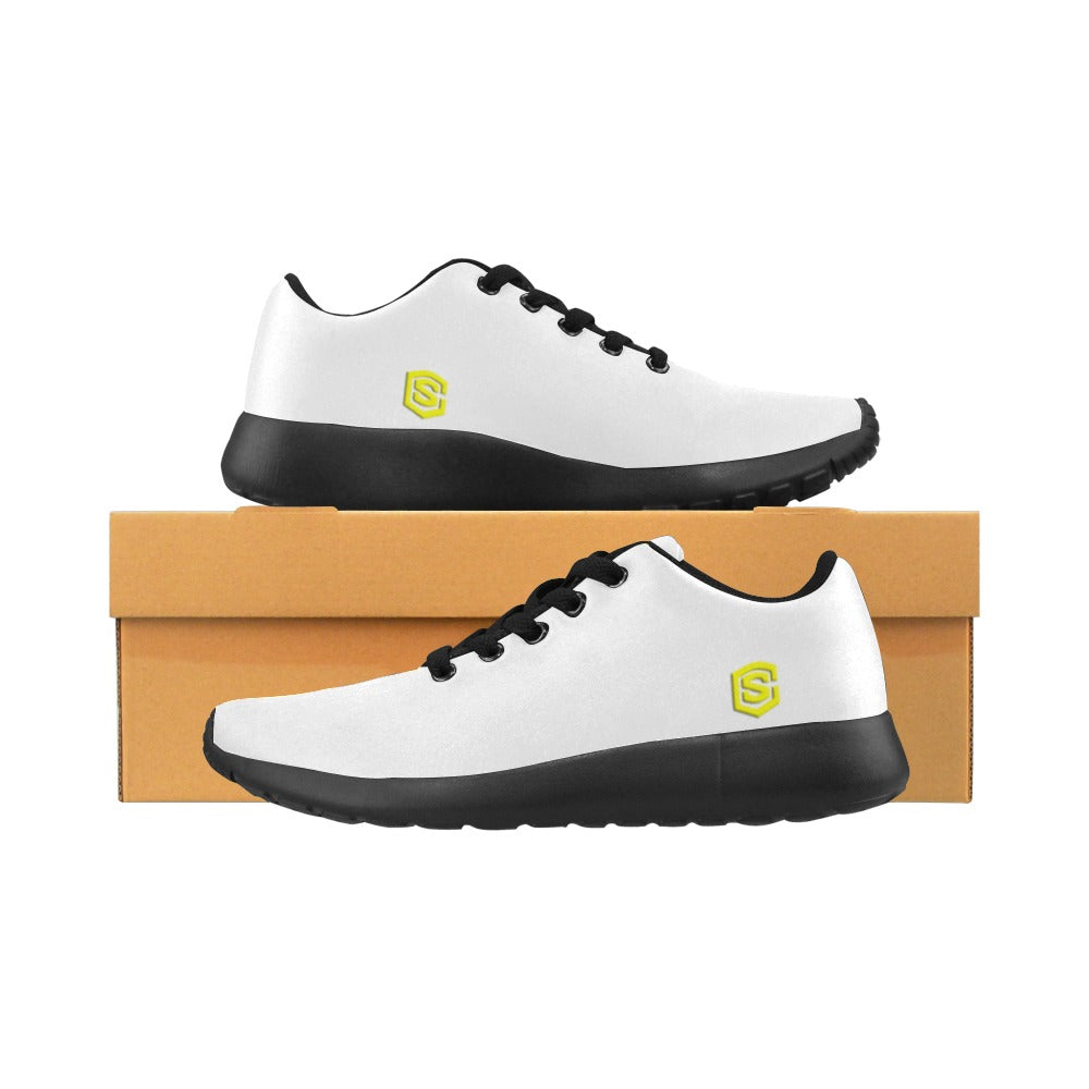WHITE KID SNEAKER WITH YELLOW LOGO Kid's Sneakers (Little Kid / Big Kid) (Model020)
