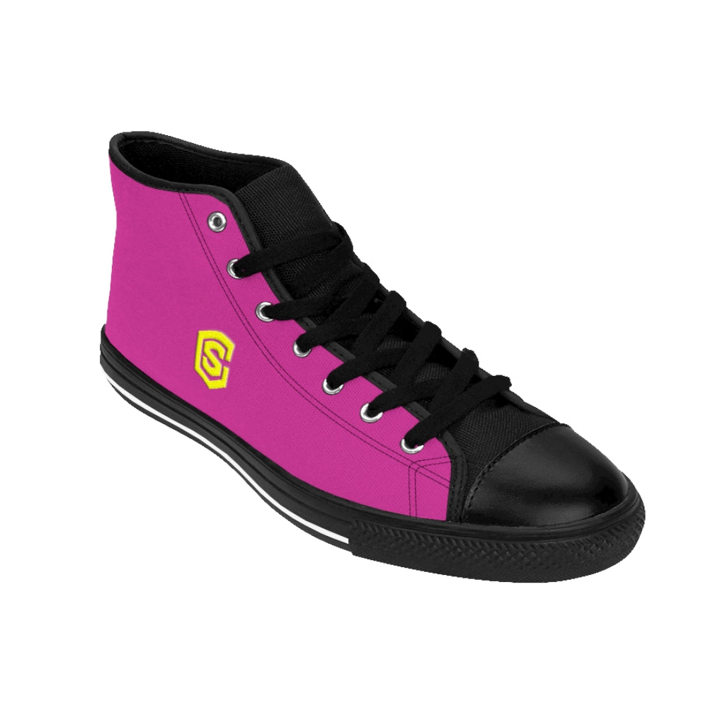 pink Men's High-top Sneakers - yellow logo