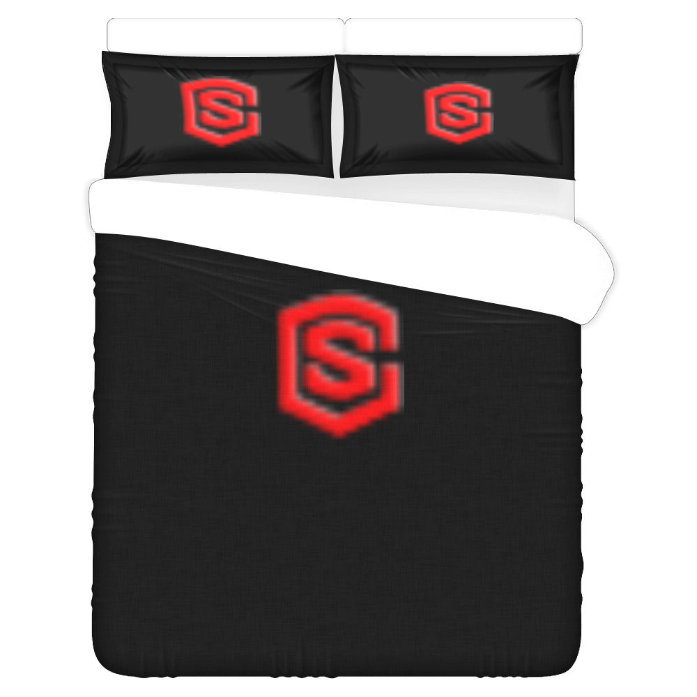 Black Duvet Cover Red Logo 3-Piece Bedding Set (1 Duvet Cover 86"x70"; 2 Pillowcases 20"x30")(One Side)