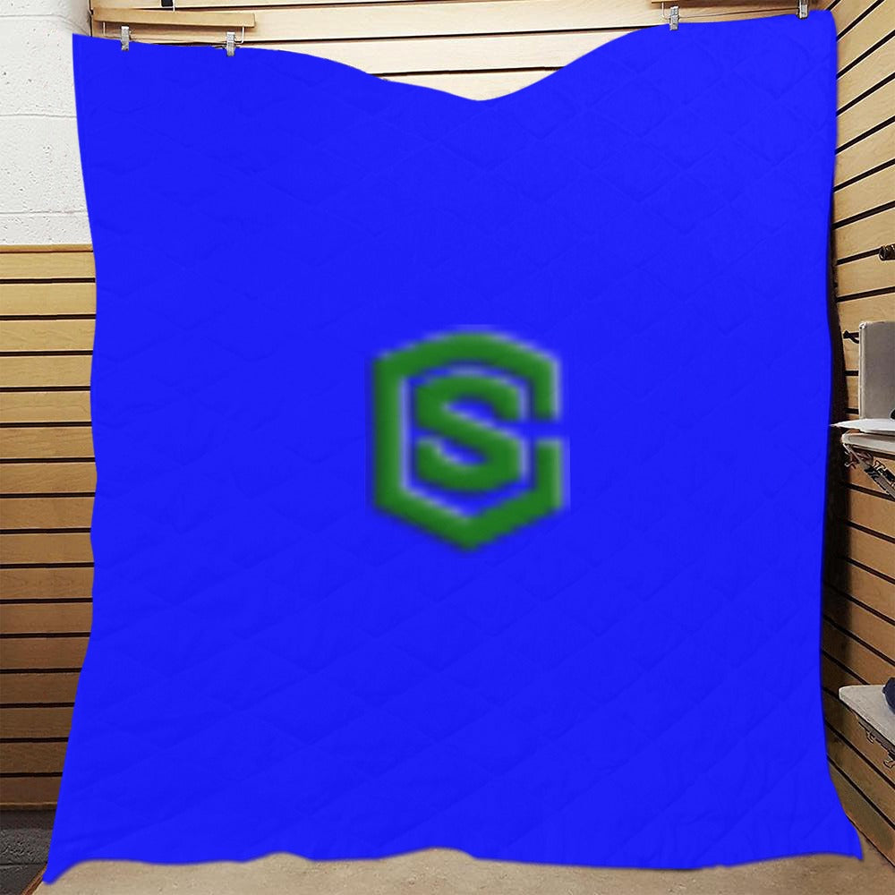 Blue Quilt with Green Logo Custom Quilt 70" x 80"
