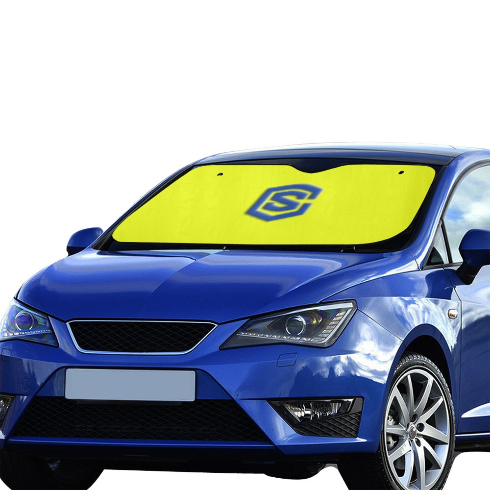 YELLOW AUTO SUN SHADE WITH BLUE LOGO Auto Sun Shade 55" x 29.53"