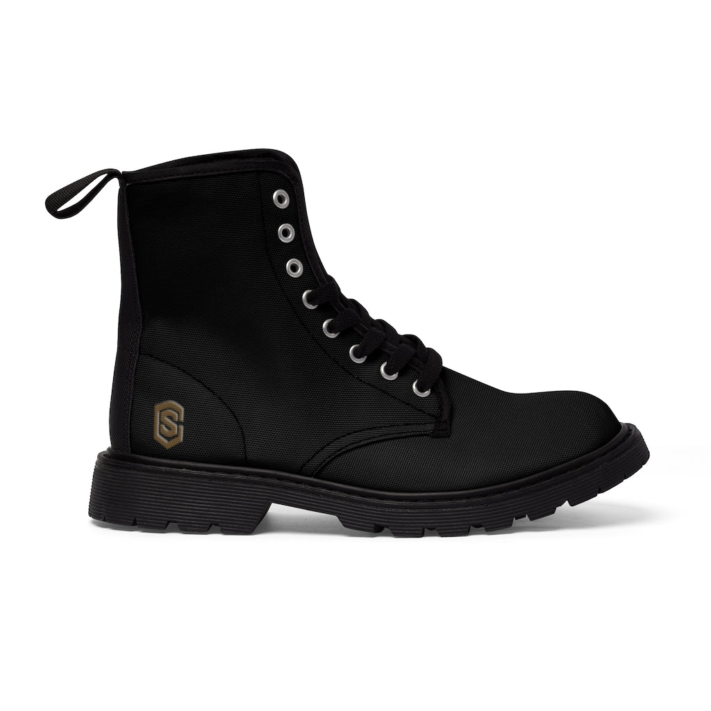 Black Men's Canvas Boots Brown Logo