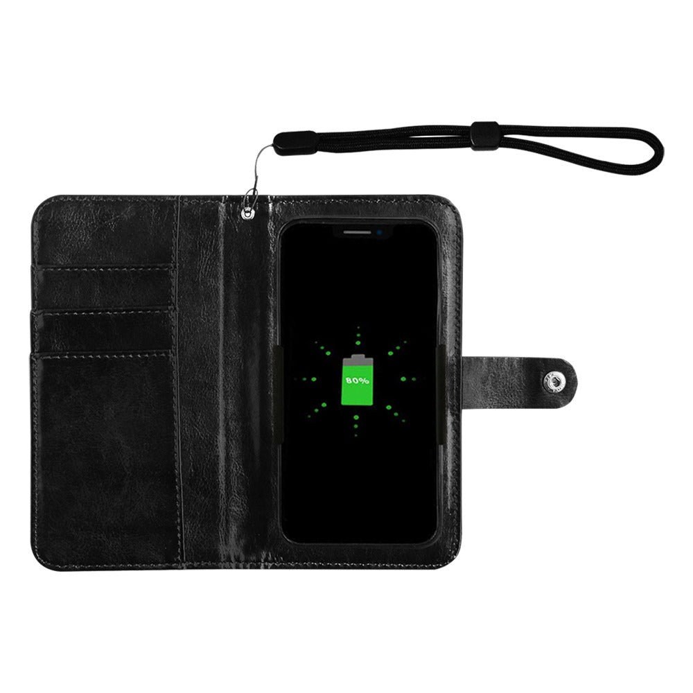 Balck Flip Leather Purse for Mobile Phone(Model1703)(Large) with Gray Logo Flip Leather Purse for Mobile Phone(Model1703)(Large)