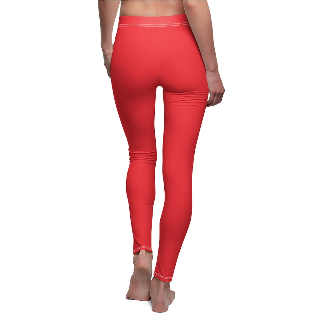 Red Women's Cut & Sew Casual Leggings Black logo