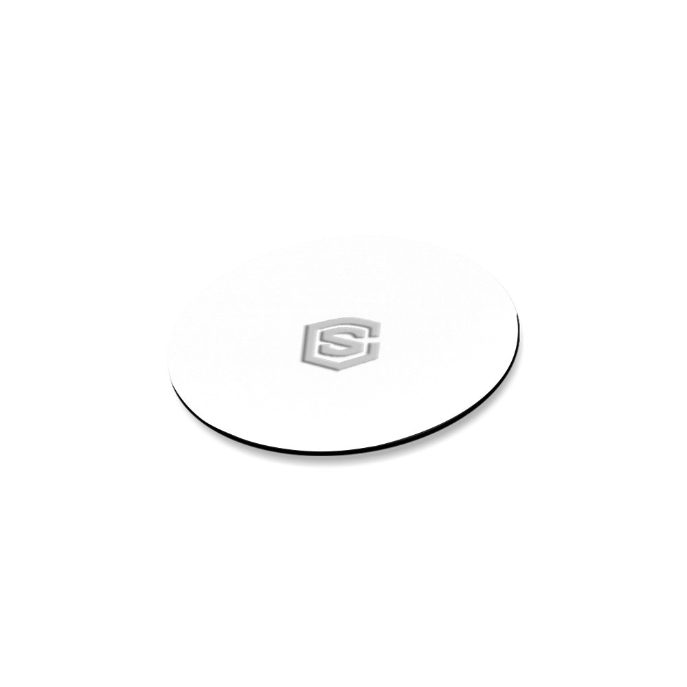 White Round Coaster with Silver Logo Round Coaster