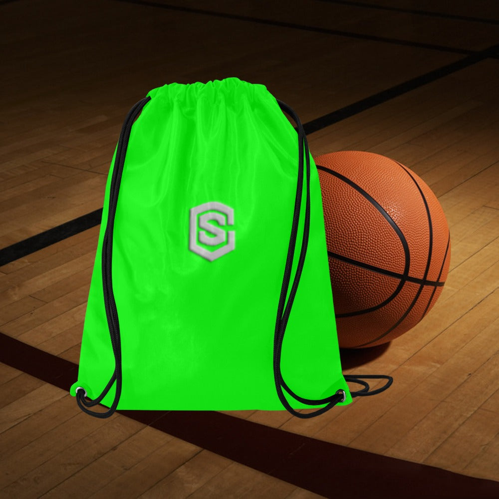 Green Drawstring Bags Large With Silver Logo Drawstring Bags (Model 1604) (Large)
