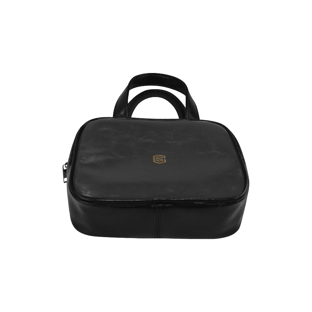 BLACK LEATHER TOP HANDLE HANDBAG brown logo Leather Top Handle Handbag (Model 1662)